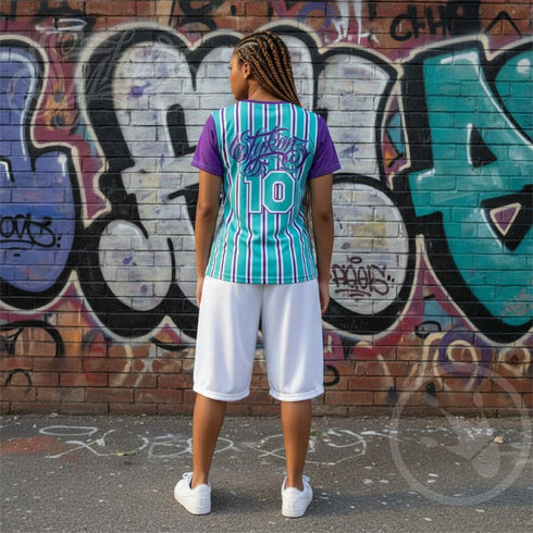 Women's Graffiti Athletic T-shirt feat Stykonz Candy Turquoise Script - Stykonz Graffiti Streetwear