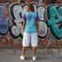 Women's Graffiti Athletic T-shirt feat Stykonz Candy Turquoise Script - Stykonz Graffiti Streetwear