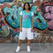 Women's Graffiti Athletic T-shirt feat Turquoise Mix Script - Stykonz Graffiti Streetwear