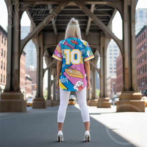 Women's Graffiti Baseball Jersey – 90’s Elements Throw Ups & Tags | Hip - Hop Streetwear Jersey - Stykonz Graffiti Streetwear