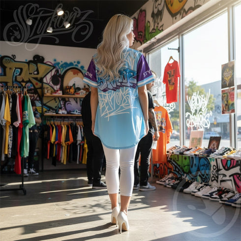 Women’s Graffiti Baseball Jersey – Ice - Block | Hip - Hop Streetwear Jersey - Stykonz Graffiti Streetwear