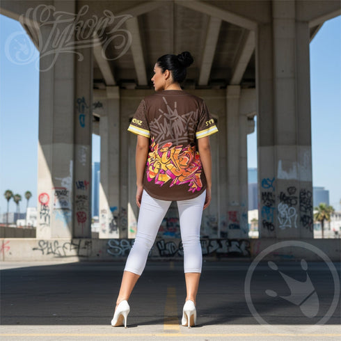 Women’s Graffiti Baseball Jersey – Sundown | Hip - Hop Streetwear Jersey - Stykonz Graffiti Streetwear