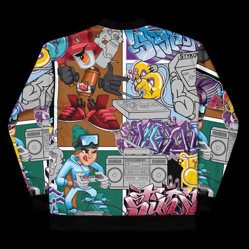 Women’s Graffiti Bomber Jacket – Comic Stykonz 1 | Hip - Hop Streetwear Jacket - Stykonz Graffiti Streetwear