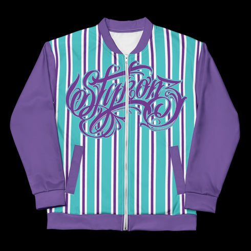 Women’s Graffiti Bomber Jacket – Stykonz Candy Turquoise Script | Hip - Hop Streetwear Jacket - Stykonz Graffiti Streetwear