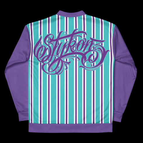 Women’s Graffiti Bomber Jacket – Stykonz Candy Turquoise Script | Hip - Hop Streetwear Jacket - Stykonz Graffiti Streetwear