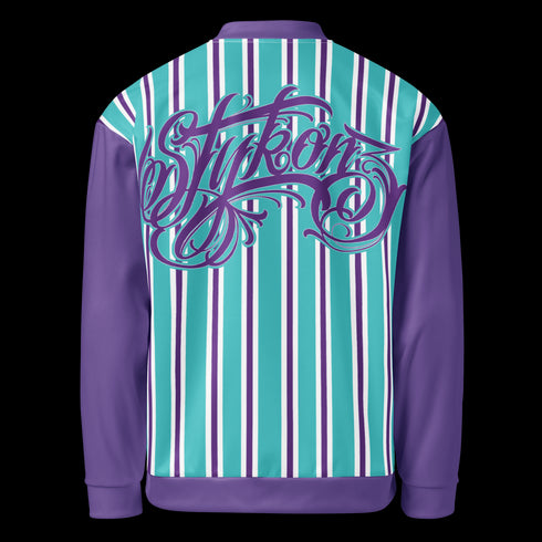 Women’s Graffiti Bomber Jacket – Stykonz Candy Turquoise Script | Hip - Hop Streetwear Jacket - Stykonz Graffiti Streetwear