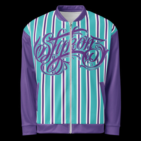 Women’s Graffiti Bomber Jacket – Stykonz Candy Turquoise Script | Hip - Hop Streetwear Jacket - Stykonz Graffiti Streetwear