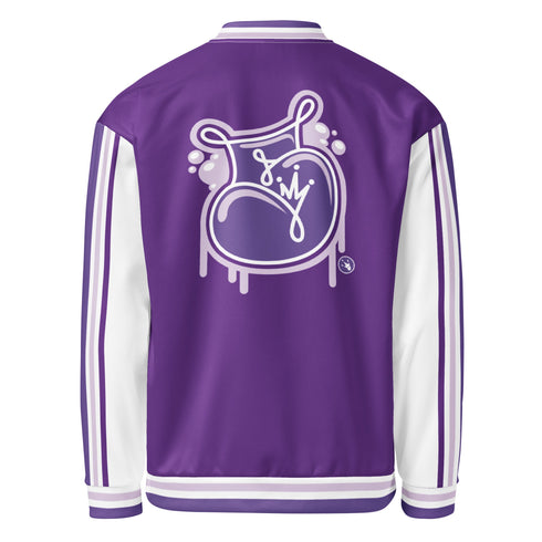Women’s Graffiti Bomber Jacket – Stykonz Purple & White Throwup Script | Hip - Hop Streetwear Jacket - Stykonz Graffiti Streetwear
