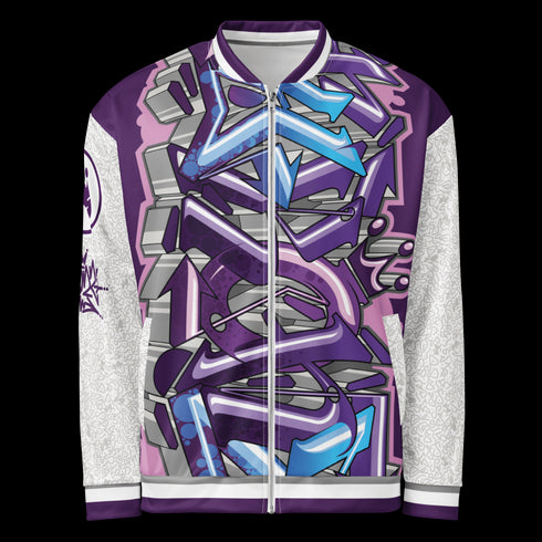 Women’s Graffiti Bomber Jacket – Stykonz Purple Wildstyle | Hip - Hop Streetwear Jacket - Stykonz Graffiti Streetwear
