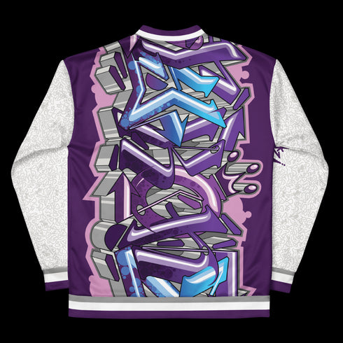 Women’s Graffiti Bomber Jacket – Stykonz Purple Wildstyle | Hip - Hop Streetwear Jacket - Stykonz Graffiti Streetwear