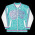 Women’s Graffiti Bomber Jacket – Stykonz Turquoise Mix Script | Hip - Hop Streetwear Jacket - Stykonz Graffiti Streetwear