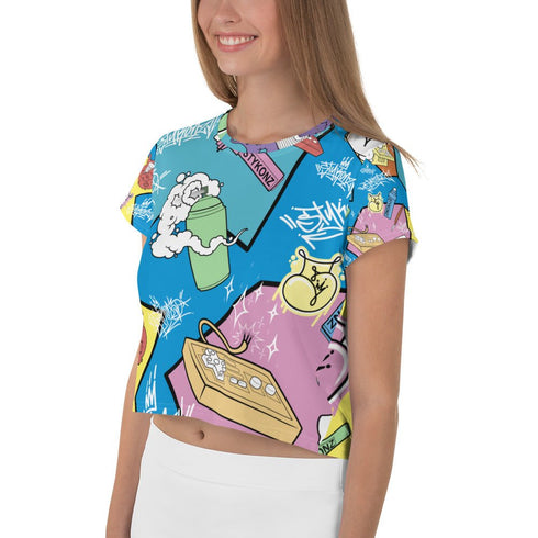 Women's Graffiti Crop Tee 90's Elements Throw Ups and Tags - Stykonz Graffiti Streetwear