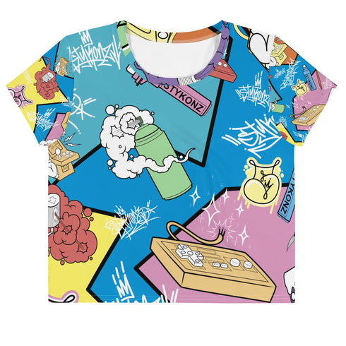 Women's Graffiti Crop Tee 90's Elements Throw Ups and Tags - Stykonz Graffiti Streetwear