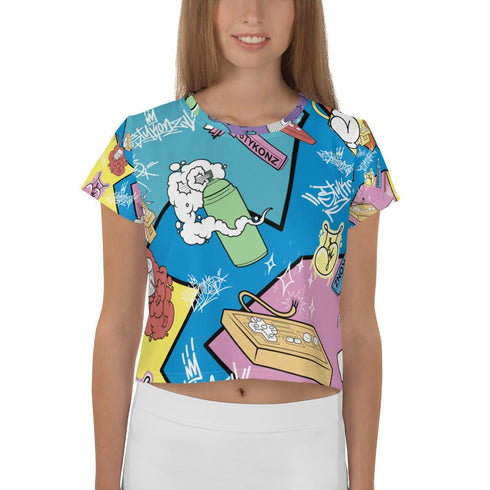 Women's Graffiti Crop Tee 90's Elements Throw Ups and Tags - Stykonz Graffiti Streetwear