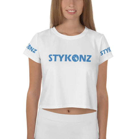 Women's Graffiti Crop Tee B - Blue Scriptkonz II Block - Stykonz Graffiti Streetwear