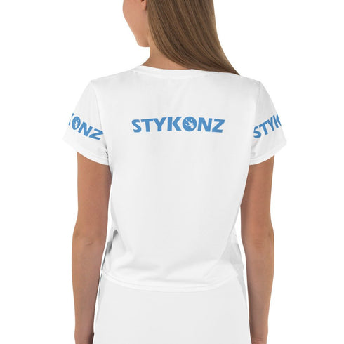 Women's Graffiti Crop Tee B - Blue Scriptkonz II Block - Stykonz Graffiti Streetwear