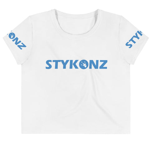 Women's Graffiti Crop Tee B - Blue Scriptkonz II Block - Stykonz Graffiti Streetwear