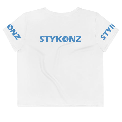 Women's Graffiti Crop Tee B - Blue Scriptkonz II Block - Stykonz Graffiti Streetwear