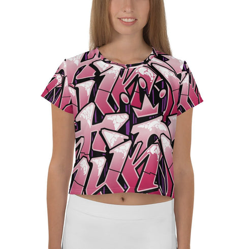Women's Graffiti Crop Tee Black Cherry - Stykonz Graffiti Streetwear