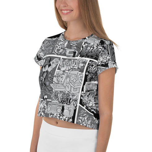 Women's Graffiti Crop Tee B&W Comic Stykonz 1 - Stykonz Graffiti Streetwear