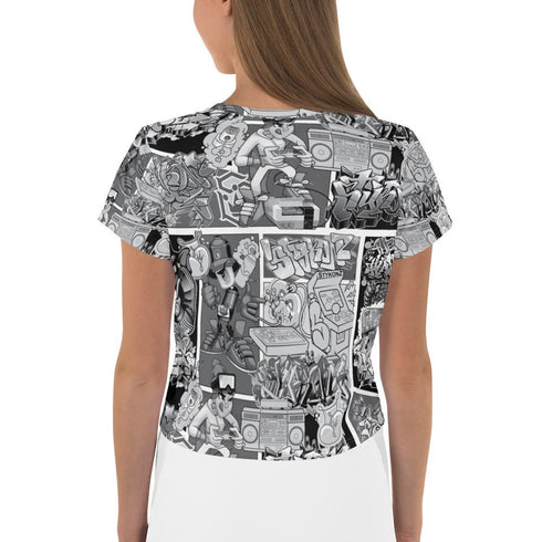 Women's Graffiti Crop Tee B&W Comic Stykonz 1 - Stykonz Graffiti Streetwear