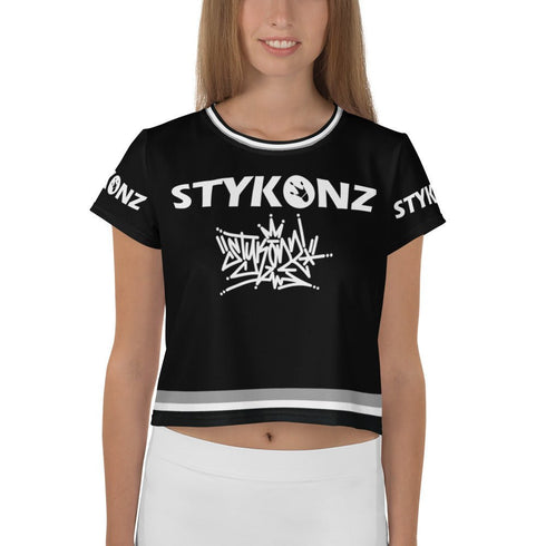 Women's Graffiti Crop Tee B&W Stykonz Crown Central - Stykonz Graffiti Streetwear