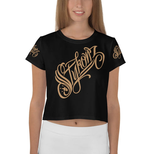 Women's Graffiti Crop Tee Gold Scriptkonz - Stykonz Graffiti Streetwear