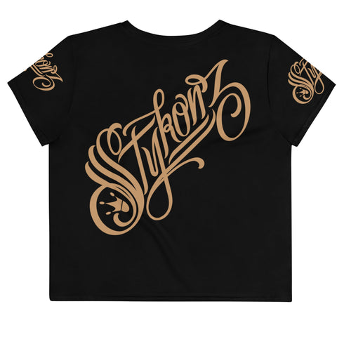 Women's Graffiti Crop Tee Gold Scriptkonz - Stykonz Graffiti Streetwear