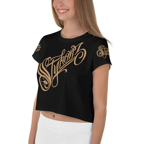 Women's Graffiti Crop Tee Gold Scriptkonz - Stykonz Graffiti Streetwear