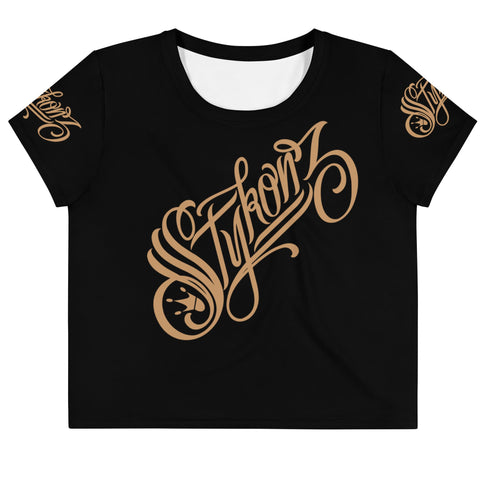 Women's Graffiti Crop Tee Gold Scriptkonz - Stykonz Graffiti Streetwear