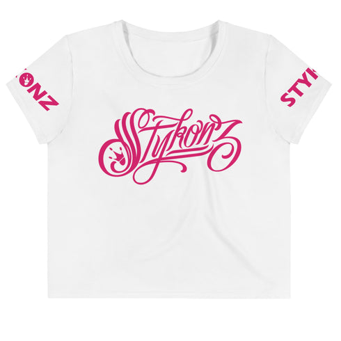 Women's Graffiti Crop Tee Hot Pink Scriptkonz - Stykonz Graffiti Streetwear