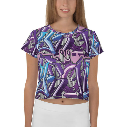 Women's Graffiti Crop Tee Purple Wildstyle - Stykonz Graffiti Streetwear