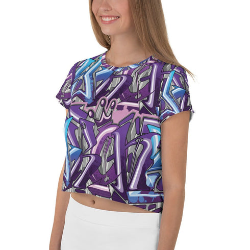 Women's Graffiti Crop Tee Purple Wildstyle - Stykonz Graffiti Streetwear