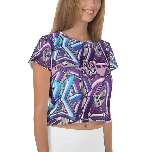 Women's Graffiti Crop Tee Purple Wildstyle - Stykonz Graffiti Streetwear