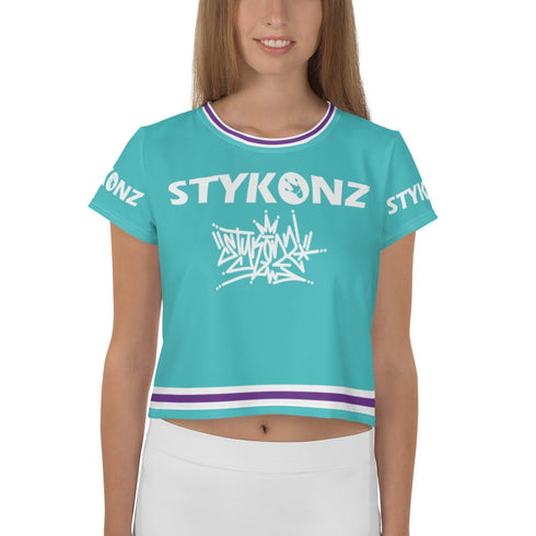 Women's Graffiti Crop Tee Turquoise Stykonz Crown Central - Stykonz Graffiti Streetwear