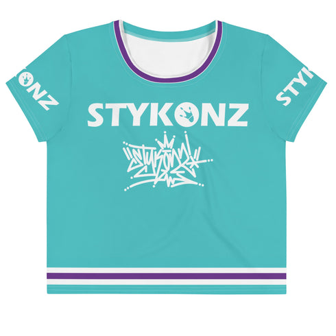 Women's Graffiti Crop Tee Turquoise Stykonz Crown Central - Stykonz Graffiti Streetwear