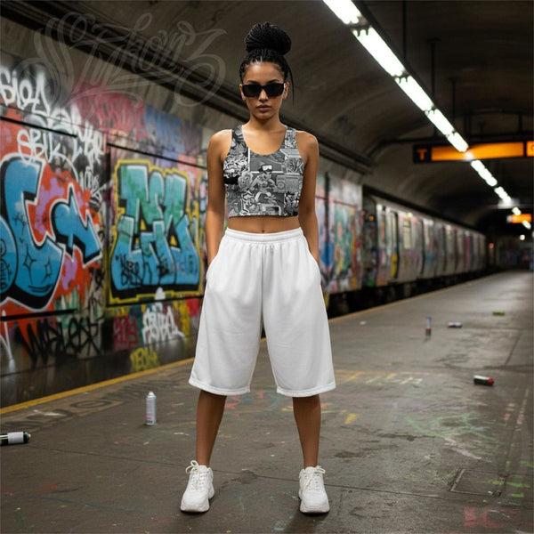 Women's Graffiti Crop Top feat B&W Comic Stykonz 1 - Stykonz Graffiti Streetwear