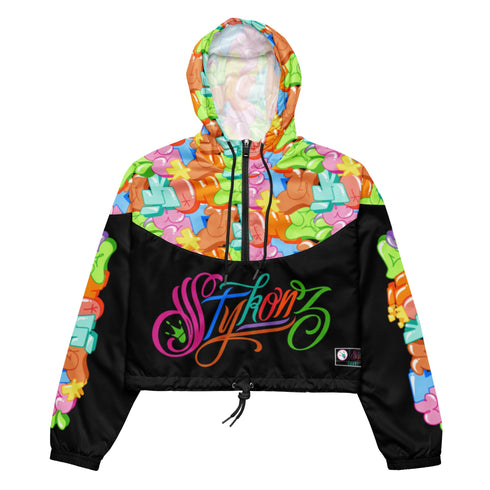 Women’s Graffiti Cropped Windbreaker – Black Candy | Stykonz Hip - Hop Streetwear Jacket - Stykonz Graffiti Streetwear