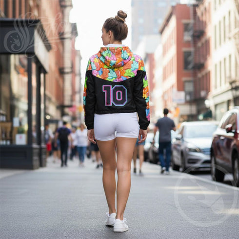 Women’s Graffiti Cropped Windbreaker – Black Candy | Stykonz Hip - Hop Streetwear Jacket - Stykonz Graffiti Streetwear