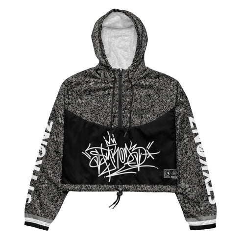 Women’s Graffiti Cropped Windbreaker – Black Style Master Tag | Stykonz Hip - Hop Streetwear Jacket - Stykonz Graffiti Streetwear