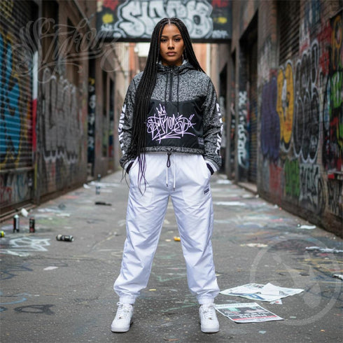 Women’s Graffiti Cropped Windbreaker – Black Style Master Tag | Stykonz Hip - Hop Streetwear Jacket - Stykonz Graffiti Streetwear