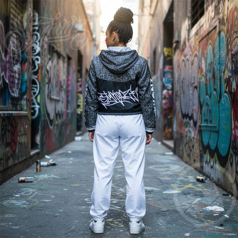 Women’s Graffiti Cropped Windbreaker – Black Style Master Tag | Stykonz Hip - Hop Streetwear Jacket - Stykonz Graffiti Streetwear