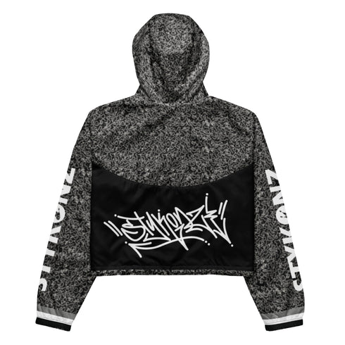 Women’s Graffiti Cropped Windbreaker – Black Style Master Tag | Stykonz Hip - Hop Streetwear Jacket - Stykonz Graffiti Streetwear