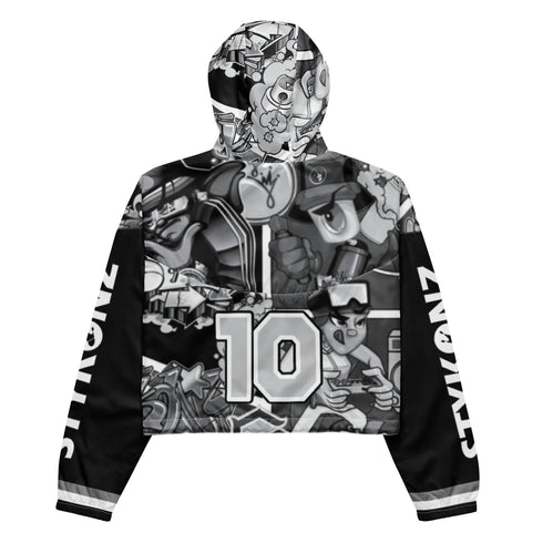 Women’s Graffiti Cropped Windbreaker – B&W Comic Stykonz 1 | Hip - Hop Streetwear Jacket - Stykonz Graffiti Streetwear