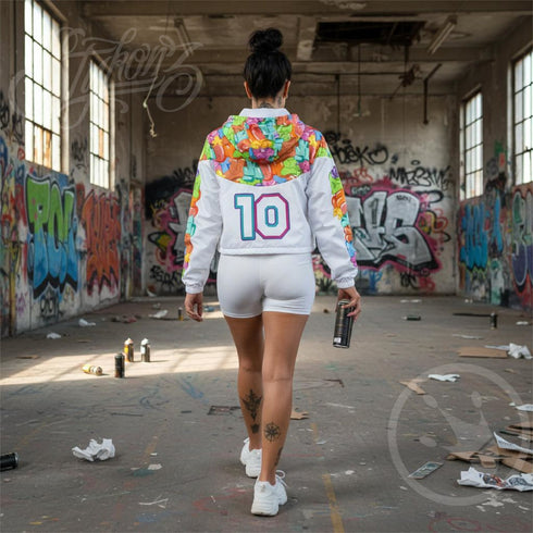 Women’s Graffiti Cropped Windbreaker – Candy | Stykonz Hip - Hop Streetwear Jacket - Stykonz Graffiti Streetwear