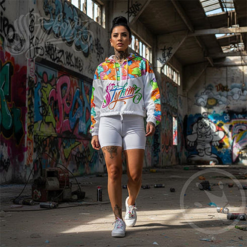 Women’s Graffiti Cropped Windbreaker – Candy | Stykonz Hip - Hop Streetwear Jacket - Stykonz Graffiti Streetwear