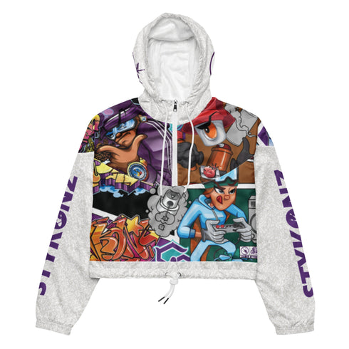 Women’s Graffiti Cropped Windbreaker - Comic Stykonz 1 | Stykonz Hip - Hop Streetwear Jacket - Stykonz Graffiti Streetwear