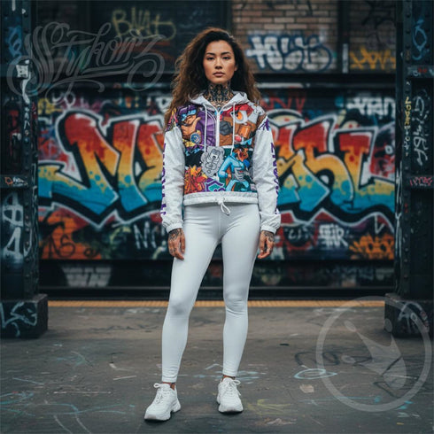 Women’s Graffiti Cropped Windbreaker - Comic Stykonz 1 | Stykonz Hip - Hop Streetwear Jacket - Stykonz Graffiti Streetwear