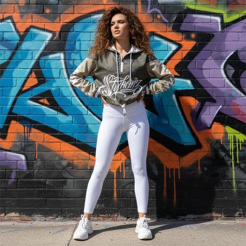 Women’s Graffiti Cropped Windbreaker feat Chromium | Stykonz Hip - Hop Streetwear Jacket - Stykonz Graffiti Streetwear