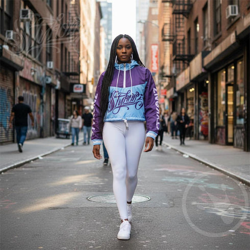 Women’s Graffiti Cropped Windbreaker – Ice - Block | Stykonz Hip - Hop Streetwear Jacket - Stykonz Graffiti Streetwear